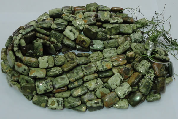 CPS26 15.5 inches 14*20mm rectangle green peacock stone beads