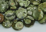 CPS36 15.5 inches 12mm flat round green peacock stone beads