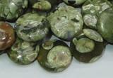 CPS37 15.5 inches 16mm flat round green peacock stone beads