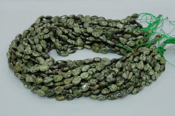 CPS47 15.5 inches 8*12mm flat teardrop green peacock stone beads