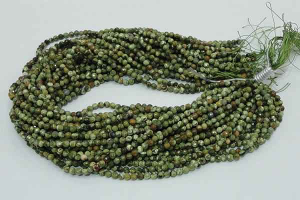 CPS54 15.5 inches 4mm faceted round green peacock stone beads