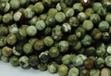 CPS55 15.5 inches 6mm faceted round green peacock stone beads