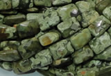 CPS78 15.5 inches 10*14mm faceted rectangle green peacock stone beads