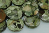 CPS87 15.5 inches 20mm faceted flat round green peacock stone beads