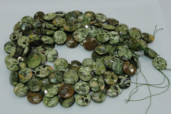 CPS87 15.5 inches 20mm faceted flat round green peacock stone beads