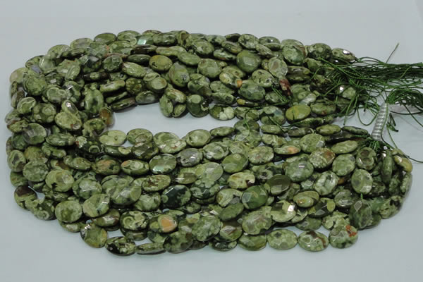 CPS89 15.5 inches 10*14mm faceted oval green peacock stone beads