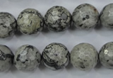 CPT115 15.5 inches 14mm faceted round grey picture jasper beads