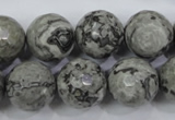 CPT116 15.5 inches 16mm faceted round grey picture jasper beads