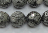 CPT117 15.5 inches 18mm faceted round grey picture jasper beads