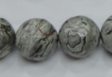 CPT118 15.5 inches 20mm faceted round grey picture jasper beads