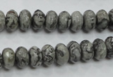 CPT120 15.5 inches 6*10mm faceted rondelle grey picture jasper beads