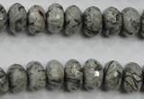 CPT121 15.5 inches 7*12mm faceted rondelle grey picture jasper beads