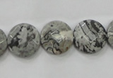 CPT125 15.5 inches 15mm faceted coin grey picture jasper beads