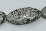 CPT128 15.5 inches 20*40mm faceted oval grey picture jasper beads