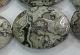 CPT130 15.5 inches 30*40mm faceted oval grey picture jasper beads