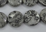 CPT141 15.5 inches 20mm faceted coin grey picture jasper beads