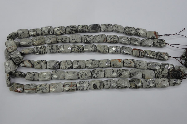 CPT152 15.5 inches 10*14mm faceted rectangle grey picture jasper beads