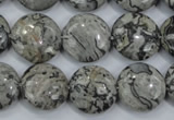 CPT165 15.5 inches 16mm flat round grey picture jasper beads