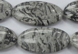 CPT176 15.5 inches 20*40mm marquise grey picture jasper beads