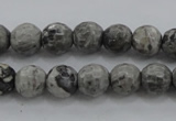 CPT187 15.5 inches 6mm faceted round grey picture jasper beads