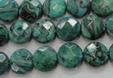 CPT232 15.5 inches 12mm faceted coin green picture jasper beads