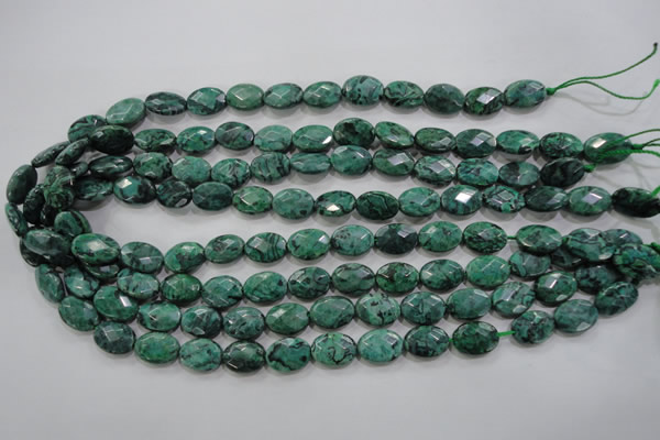 CPT237 15.5 inches 10*14mm faceted oval green picture jasper beads