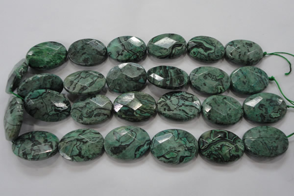 CPT243 15.5 inches 22*30mm faceted oval green picture jasper beads