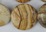 CPT260 15.5 inches 30mm flat round picture jasper beads wholesale