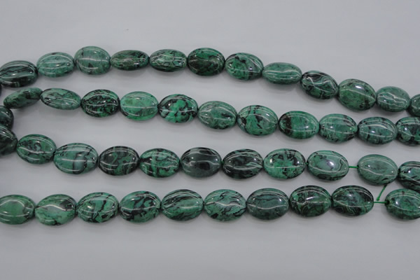 CPT319 15.5 inches 12*16mm oval green picture jasper beads