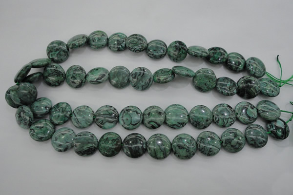 CPT329 15.5 inches 16mm flat round green picture jasper beads