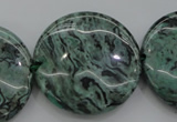 CPT333 15.5 inches 30mm flat round green picture jasper beads