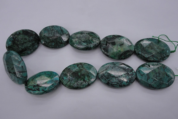 CPT340 15.5 inches 30*40mm faceted oval green picture jasper beads