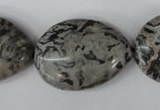 CPT358 15.5 inches 22*30mm flat teardrop grey picture jasper beads