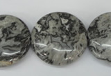 CPT360 15.5 inches 25mm flat round grey picture jasper beads