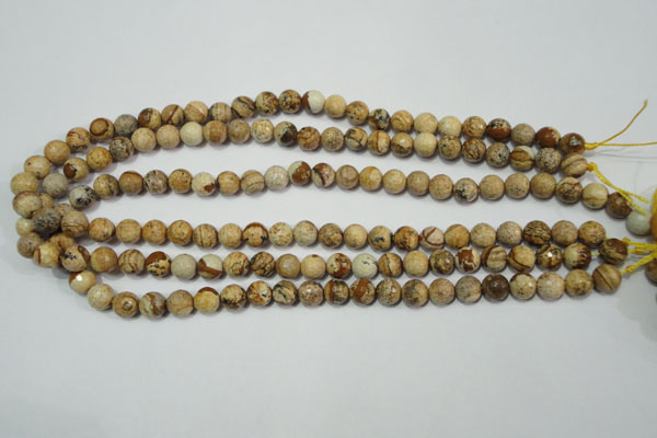 CPT502 15.5 inches 8mm faceted round picture jasper beads wholesale