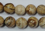 CPT505 15.5 inches 14mm faceted round picture jasper beads wholesale