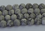 CPT570 15.5 inches 4mm round matte grey picture jasper beads