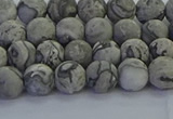 CPT571 15.5 inches 6mm round matte grey picture jasper beads