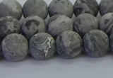 CPT572 15.5 inches 8mm round matte grey picture jasper beads