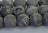 CPT573 15.5 inches 10mm round matte grey picture jasper beads