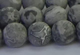 CPT574 15.5 inches 12mm round matte grey picture jasper beads