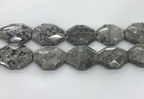 CPT582 30*40mm - 32*42mm faceted octagonal grey picture jasper beads