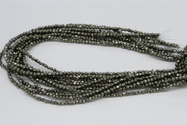 CPY03 16 inches 4mm faceted round pyrite gemstone beads wholesale