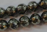 CPY107 15.5 inches 8mm faceted round pyrite gemstone beads wholesale