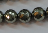 CPY108 15.5 inches 10mm faceted round pyrite gemstone beads wholesale