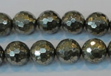 CPY110 15.5 inches 14mm faceted round pyrite gemstone beads wholesale