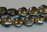 CPY162 15.5 inches 12mm carved flower pyrite gemstone beads wholesale