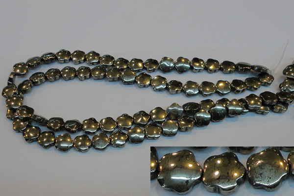 CPY162 15.5 inches 12mm carved flower pyrite gemstone beads wholesale