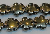 CPY164 15.5 inches 16mm carved flower pyrite gemstone beads wholesale