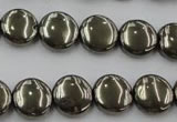 CPY222 15.5 inches 12mm flat round pyrite gemstone beads wholesale